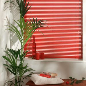 Jalouzie rood boeken kast